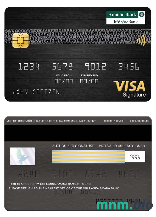 Sri Lanka Amana bank visa podpis karta przykład w formacie PSD
